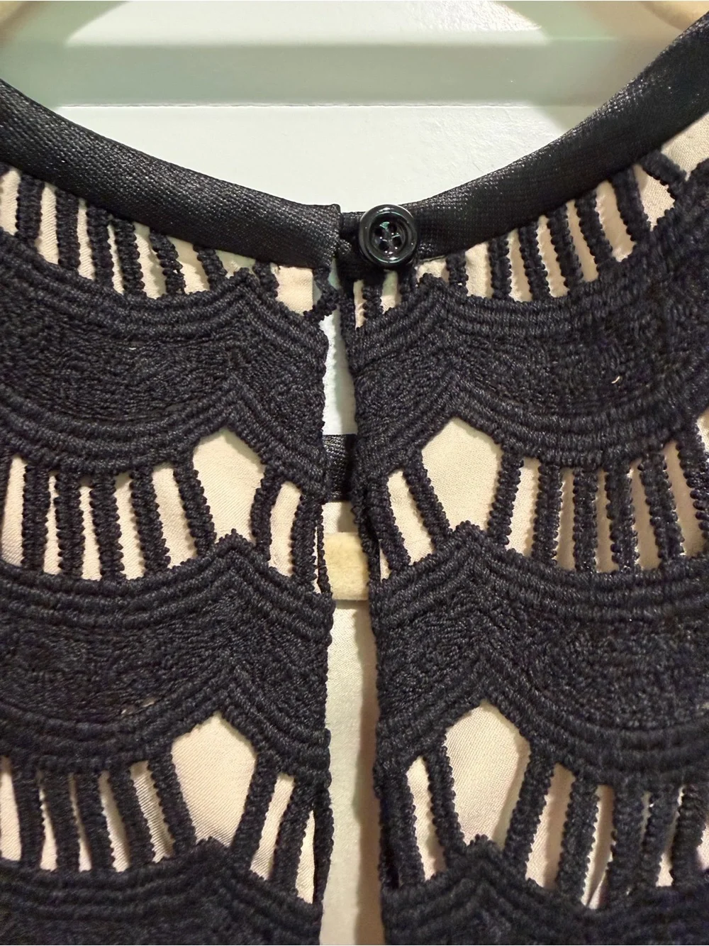 like New kate spade Black Scalloped Crochet Overlay Short Sleeve Top Medium